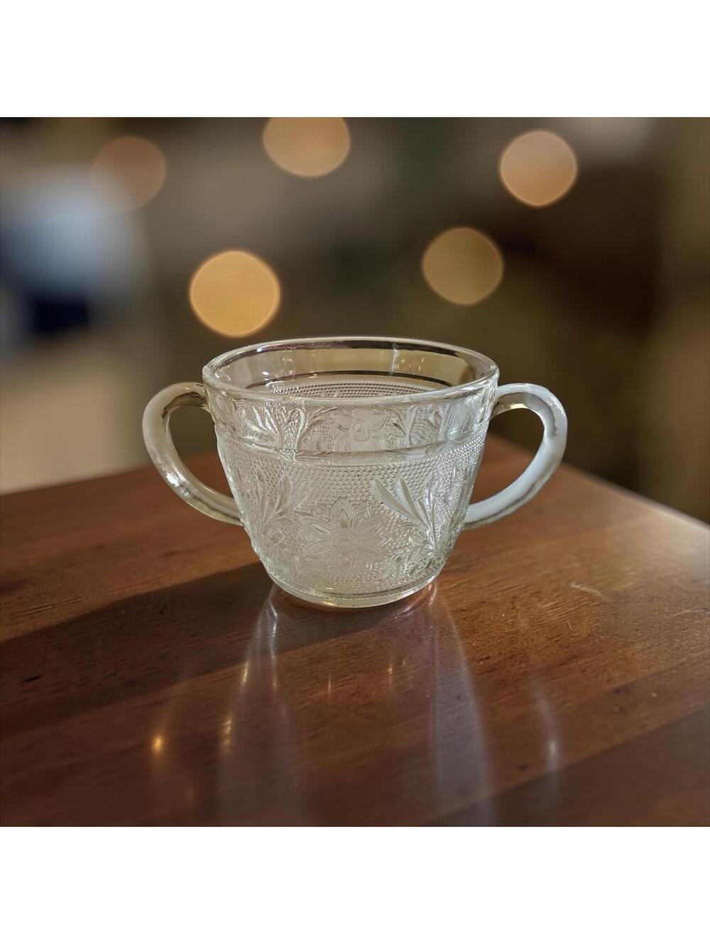Anchor Hocking Glass Clear Sandwich Sugar Bowl No Lid Vintage